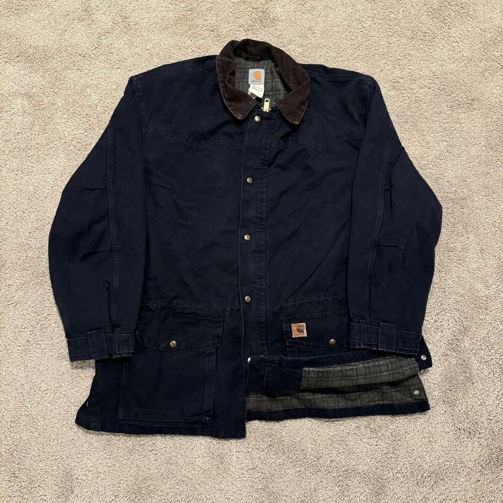 Vintage Carhartt Navy Blue Blanket Lined Ranch Chore Jacket C52 MDT Coat Sz XXL